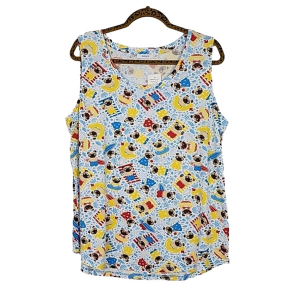 Ricki's Women's 2 Piece Pug PJ Soft Sleeveless Top & Short Blue Yellow Set Sz XL - Picture 2 of 16